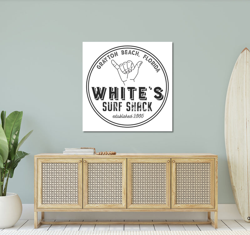 Hang Ten Surf Shack- Square Personalized Beach House Name Sign